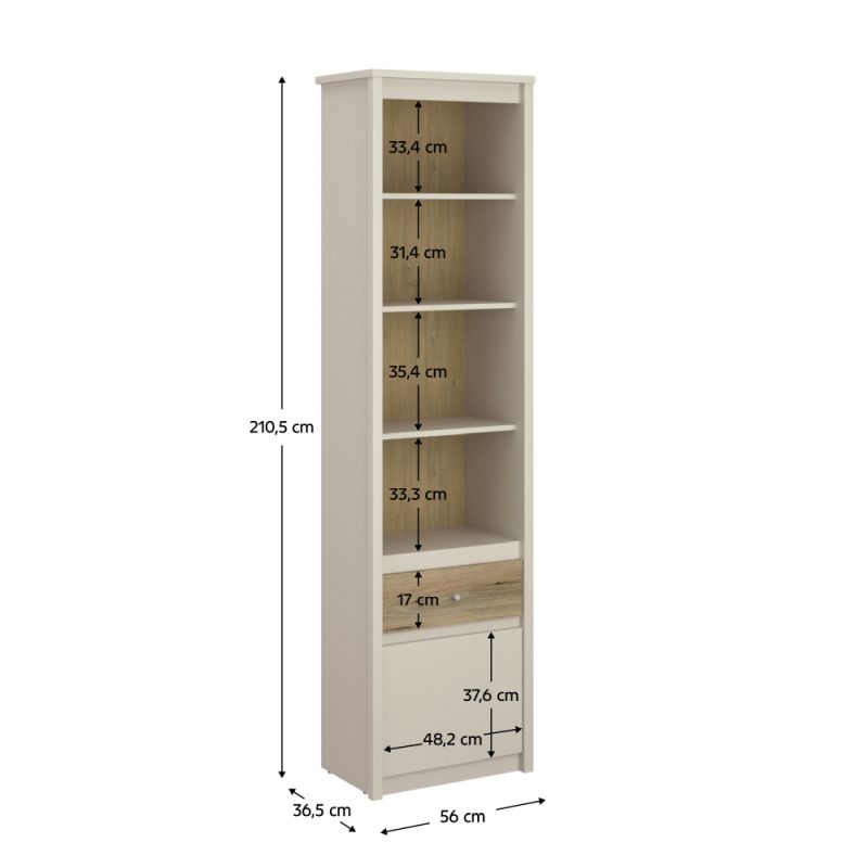 Otvorený regál, 56cm, kašmír, dub evoke, KAROS 1D1S
