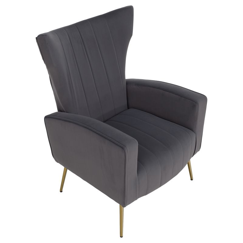 Relaxačné kreslo, sivá Velvet látka, zlaté nohy, BARET