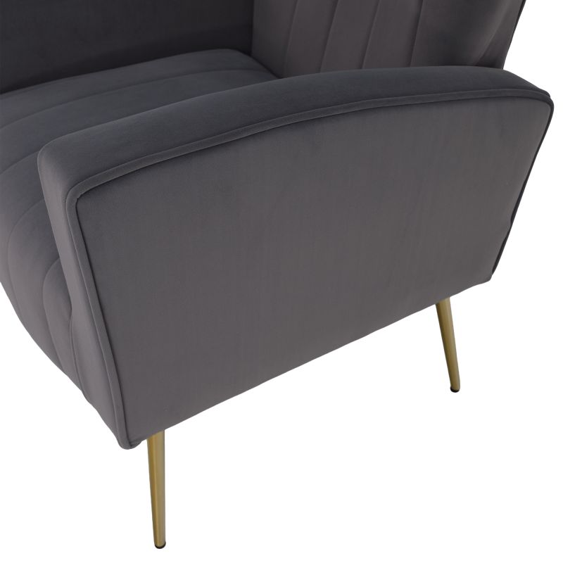 Relaxačné kreslo, sivá Velvet látka, zlaté nohy, BARET