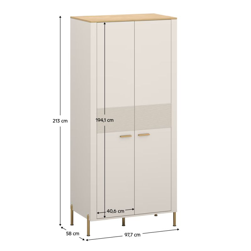 Skriňa, 98cm, vešiaková, kašmír, dub kamenný, RUNOL 2D