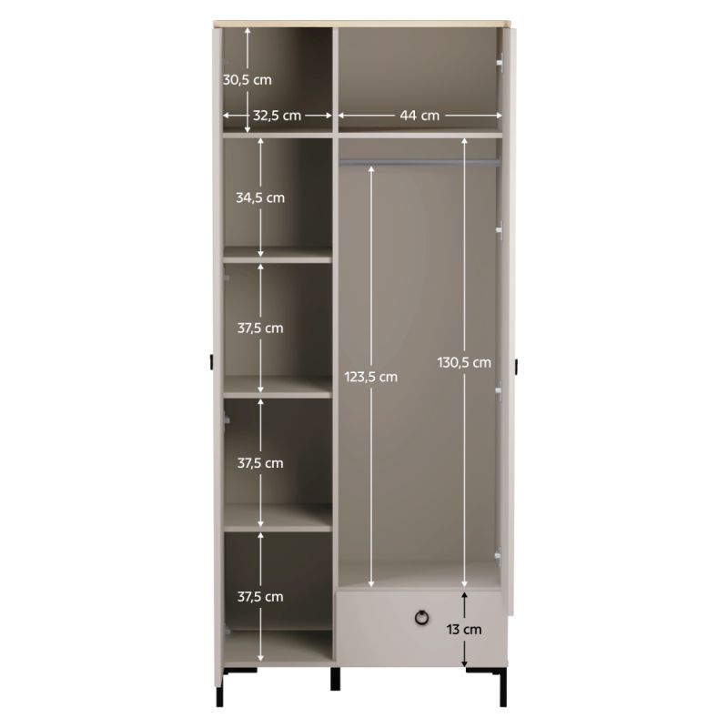 Skriňa, 86cm, kombinovaná, sivohnedá Taupe, dub silverjack, DOMCA 2D1S
