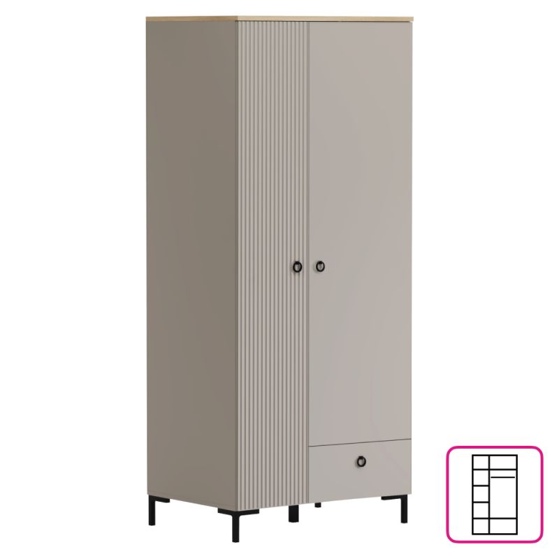 Skriňa, 86cm, kombinovaná, sivohnedá Taupe, dub silverjack, DOMCA 2D1S