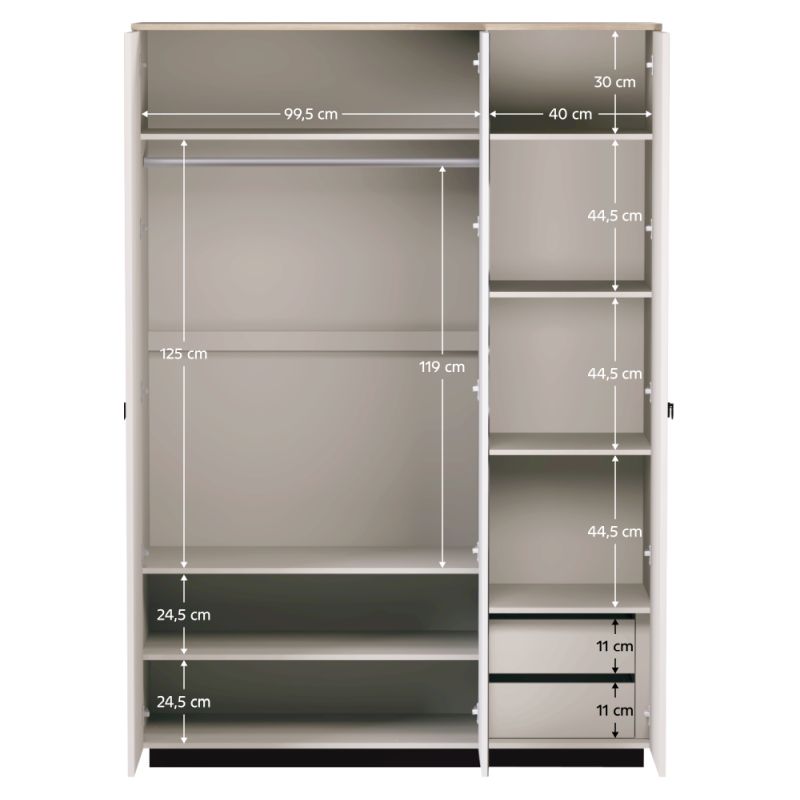 Skriňa, 154cm, kombinovaná, sivohnedá Taupe, dub silverjack, zrkadlo, DOMCA 3D