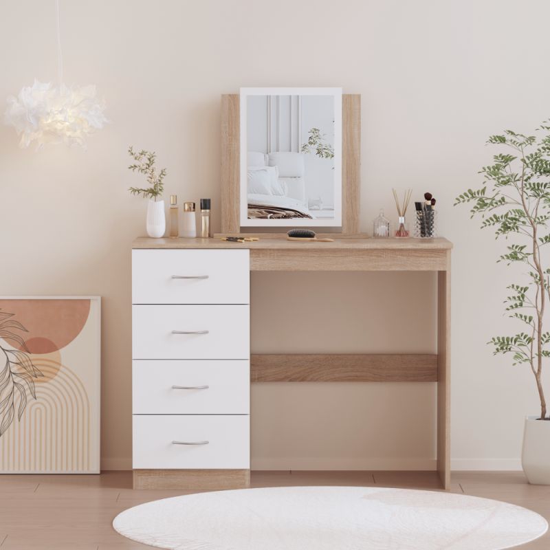 Toaletný stolík, 100cm, dub sonoma, biely, KLEVIS
