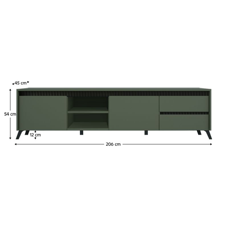 TV stolík, 206cm, smoke zelený, čierny, LONGY RTV2K2So