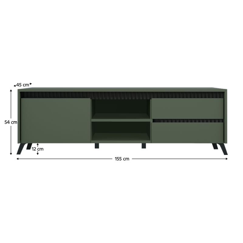 TV stolík, 155cm, smoke zelený, čierny, LONGY RTV1K2So