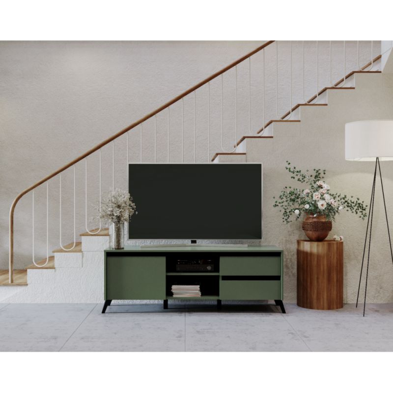 TV stolík, 155cm, smoke zelený, čierny, LONGY RTV1K2So