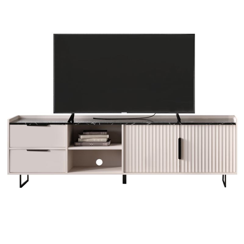 TV stolík, 200cm, kašmír, tmavý mramor, FRESIO RTV2D2S