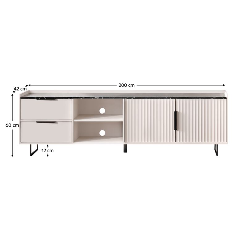 TV stolík, 200cm, kašmír, tmavý mramor, FRESIO RTV2D2S