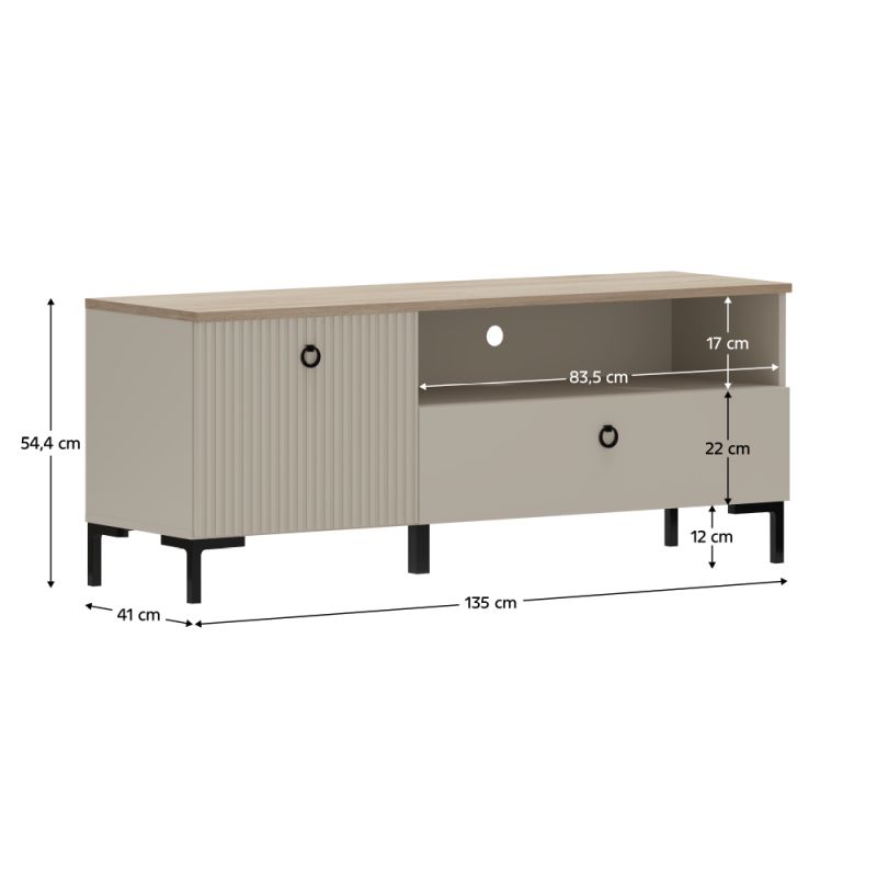 TV stolík, 135cm, sivohnedá Taupe, dub silverjack, DOMCA 1K1S