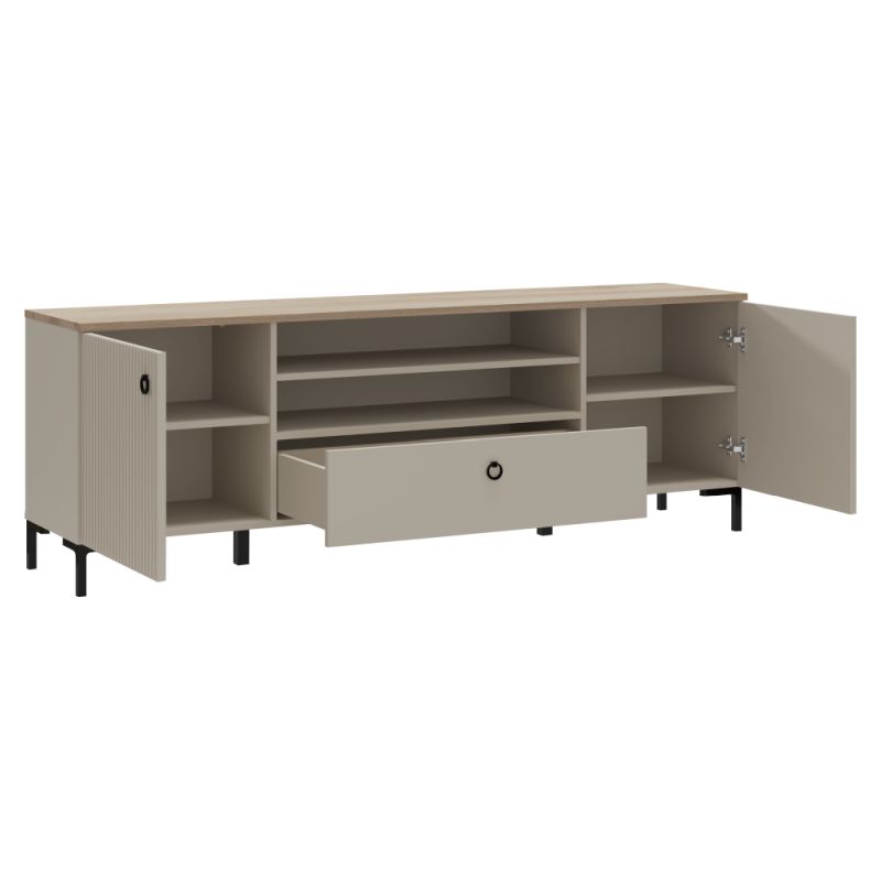 TV stolík, 184cm, sivohnedá Taupe, dub silverjack, DOMCA 2D1S