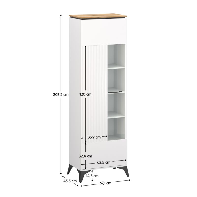 Vitrína, 67cm, biela, dub evoke, VELIS 1D