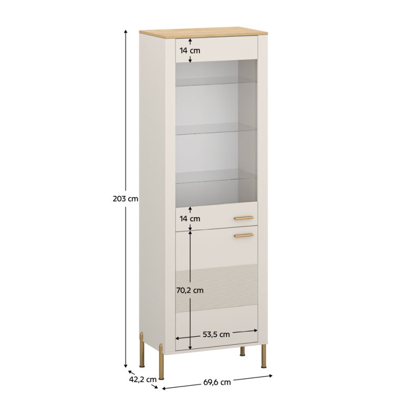 Vitrína, 69cm, kašmír, dub kamenný, RUNOL 1D1W