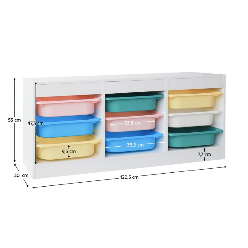 Organizér s úložnými boxami, 120cm, biely, mix farieb, TRIMAL NEW