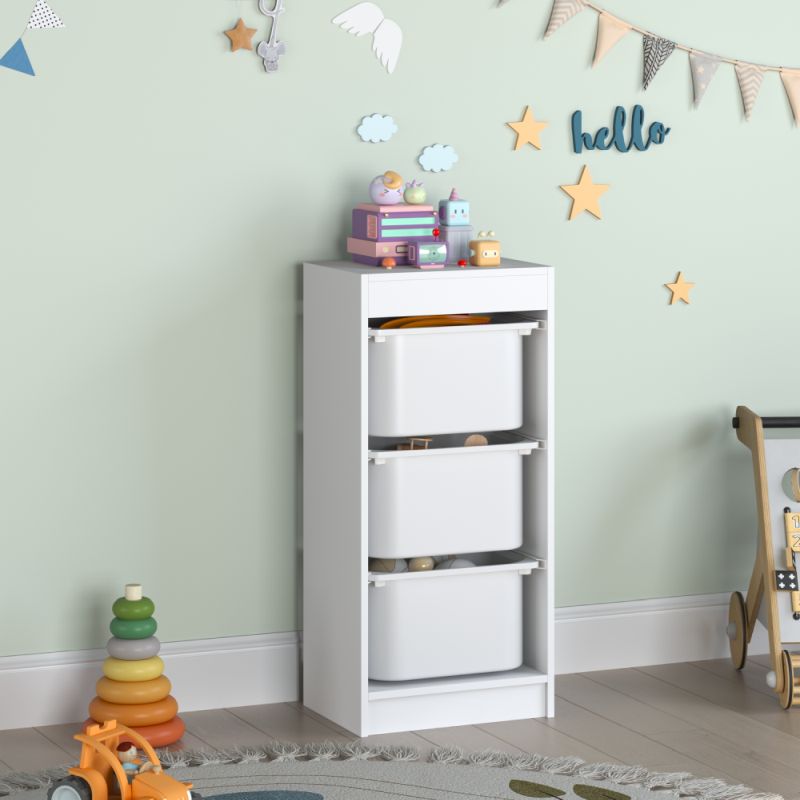 Regál s úložnými boxami, 42cm, biely, DUVAN
