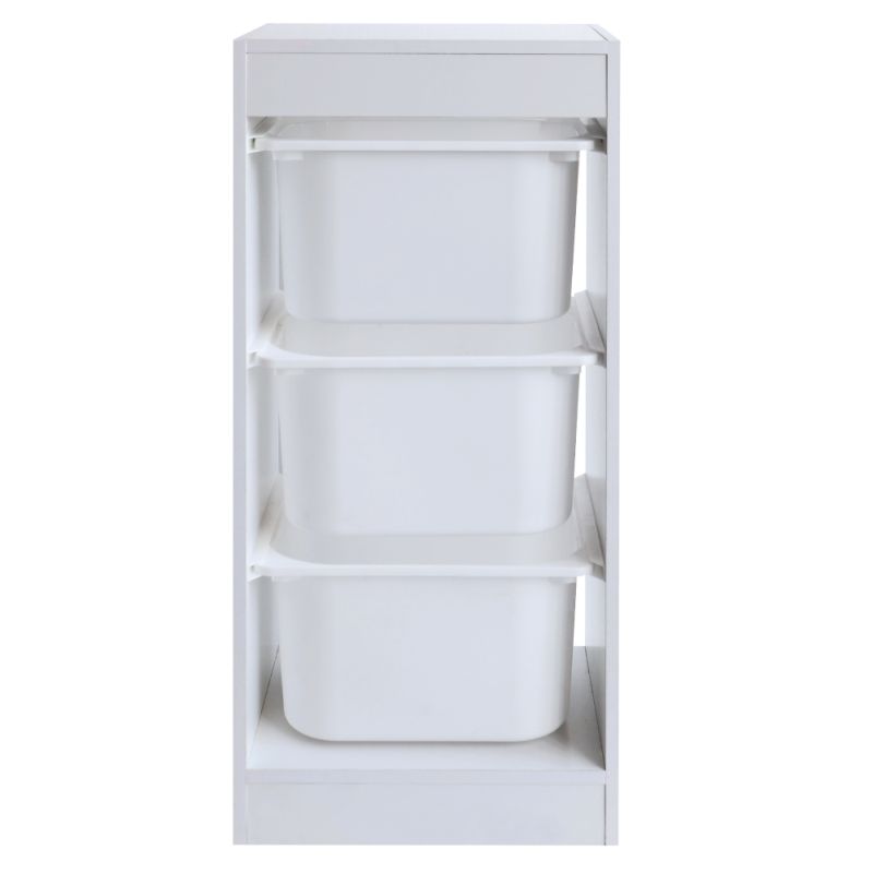 Regál s úložnými boxami, 42cm, biely, DUVAN