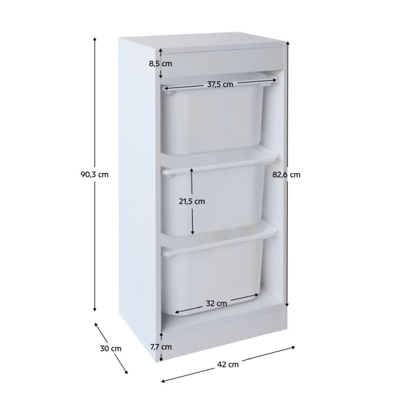 Regál s úložnými boxami, 42cm, biely, DUVAN