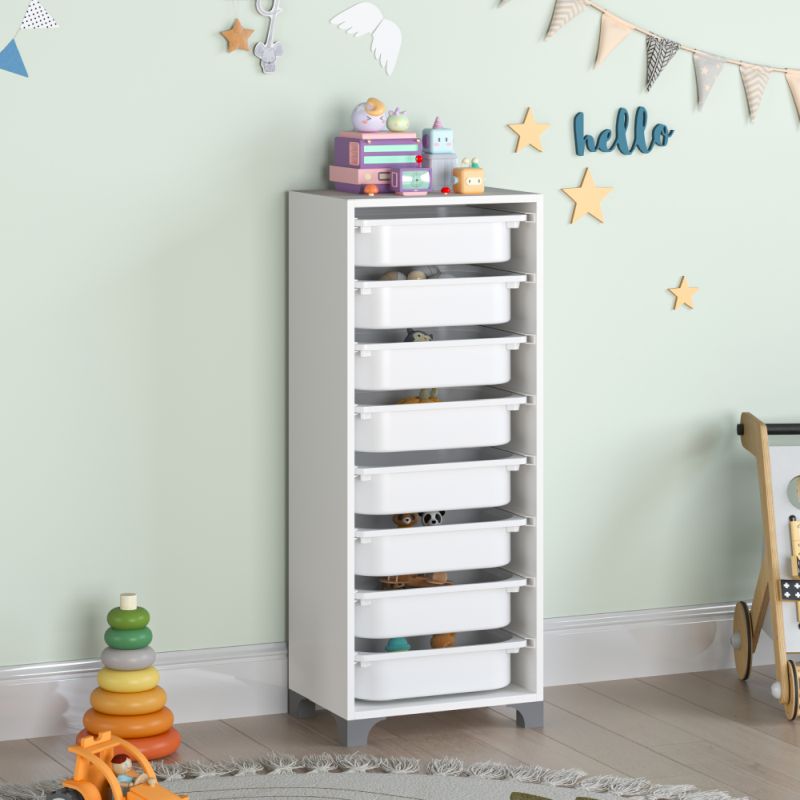 Regál s úložnými boxami, 42cm, biely, LUNOR