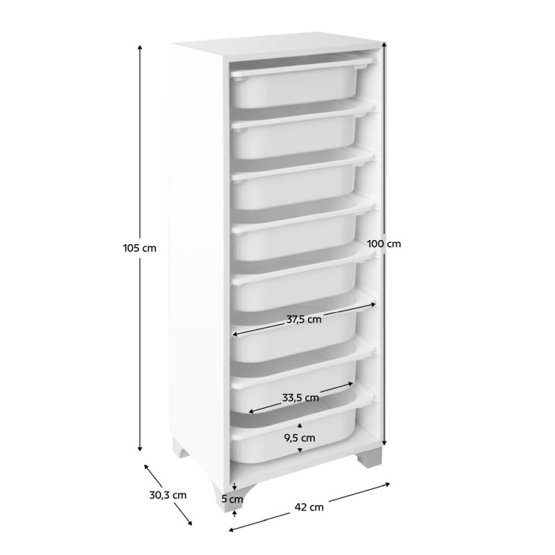 Regál s úložnými boxami, 42cm, biely, LUNOR
