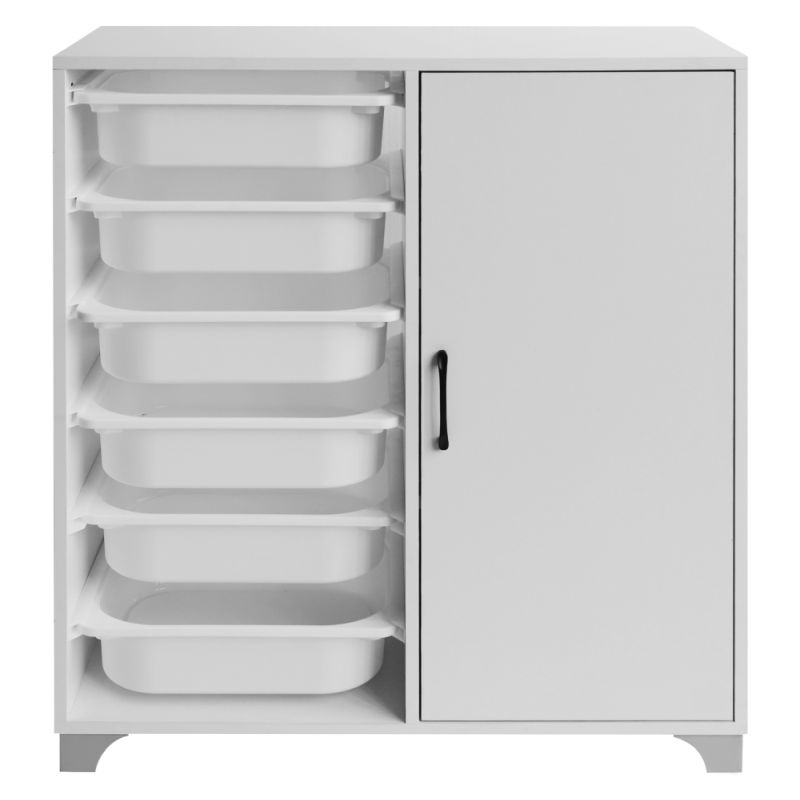 Regál, skrinka s úložnými boxmi, 80cm, biela, VELTO
