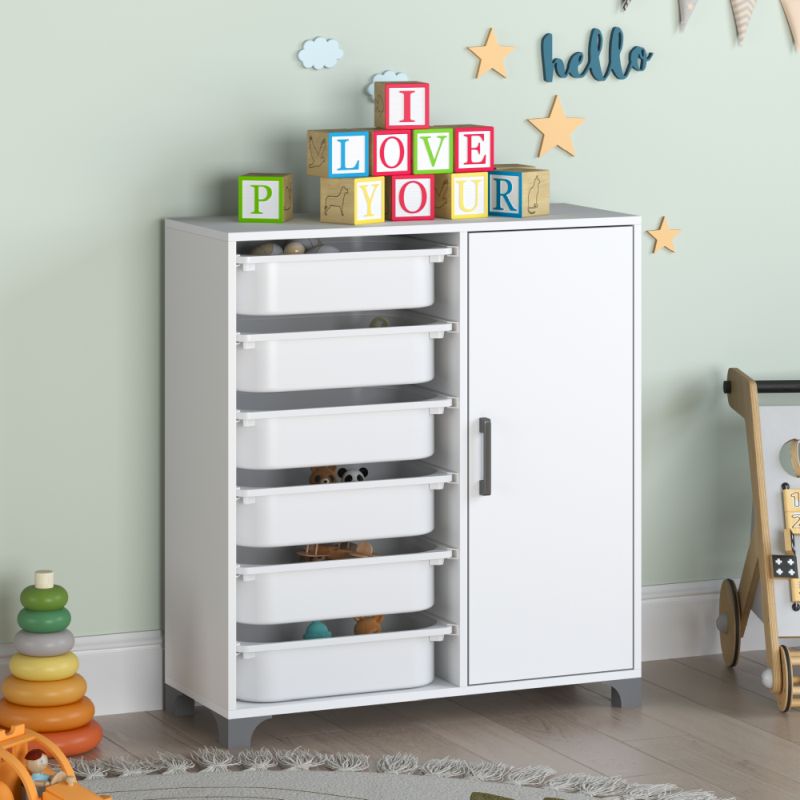 Regál, skrinka s úložnými boxmi, 80cm, biela, VELTO