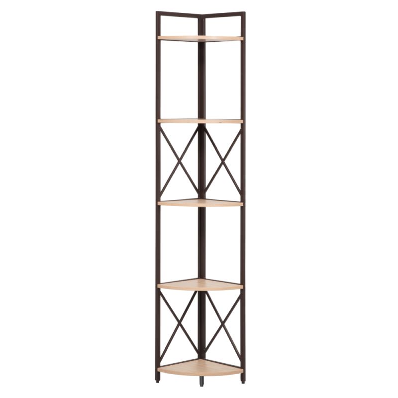 Rohový regál s policami, 30cm, dub, čierny, PASOKO