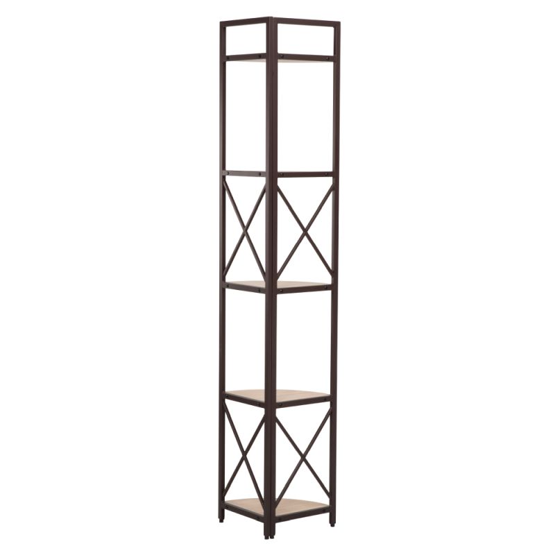 Rohový regál s policami, 30cm, dub, čierny, PASOKO