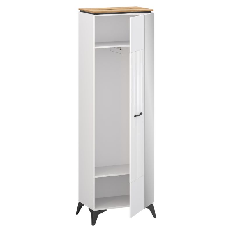 Skriňa, 63cm, vešiaková so zrkadlom, biela, dub evoke, VELIS 1D