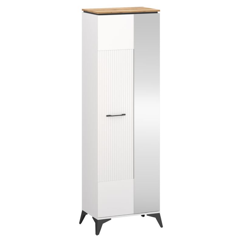 Skriňa, 63cm, vešiaková so zrkadlom, biela, dub evoke, VELIS 1D