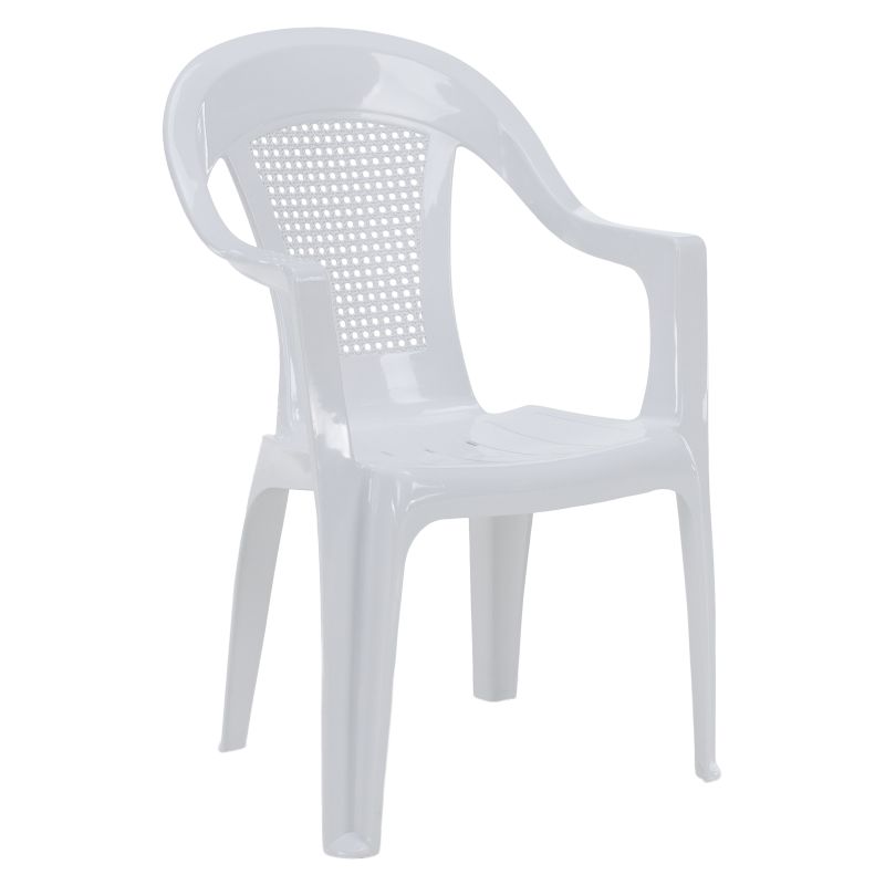 Záhradné stohovateľné kreslo, biely plast, MEDRO