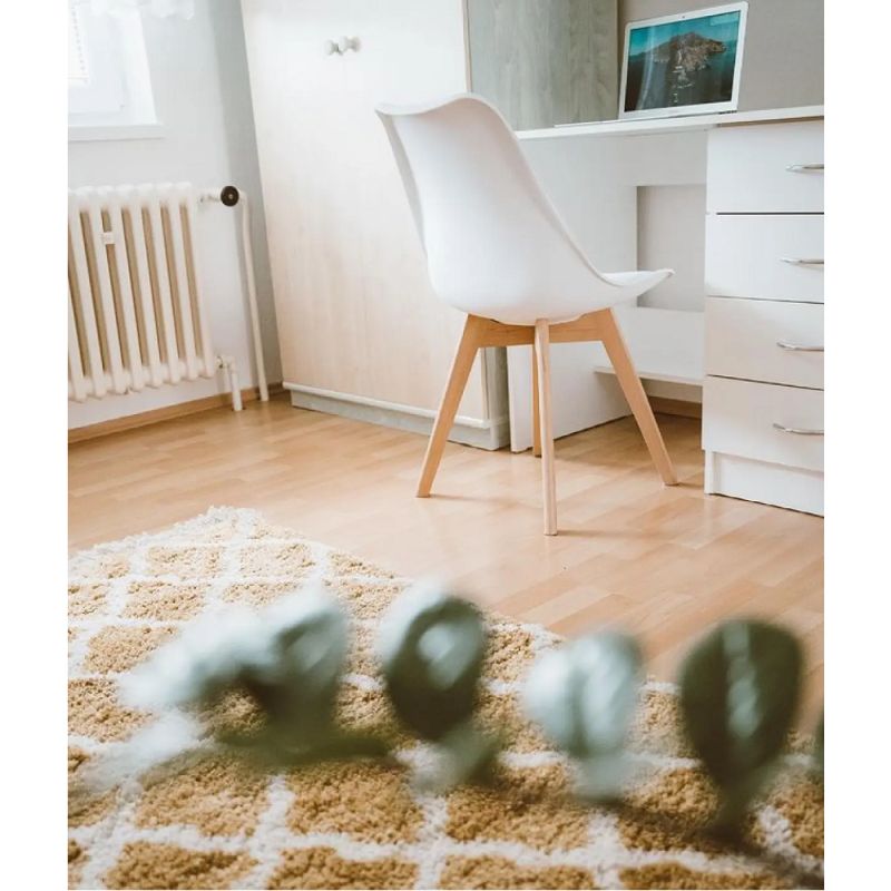 Stolička jedálenská, biely plast a ekokoža, nohy buk, BALI 3 NEW