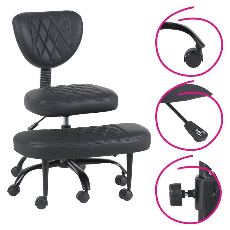 Ergonomická kľakačka, 44cm, čierna ekokoža, čierny kov, SAMER