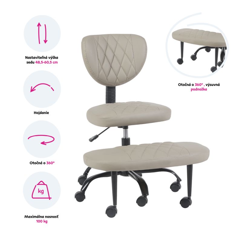 Ergonomická kľakačka, 44cm, sivohnedá Taupe ekokoža, čierny kov, SAMER