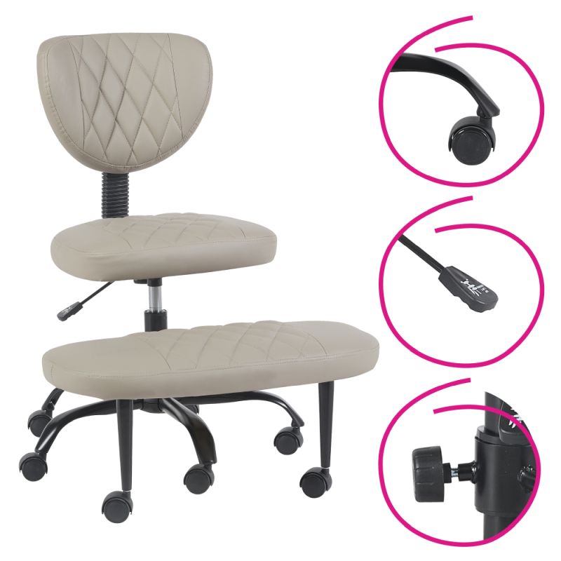 Ergonomická kľakačka, 44cm, sivohnedá Taupe ekokoža, čierny kov, SAMER
