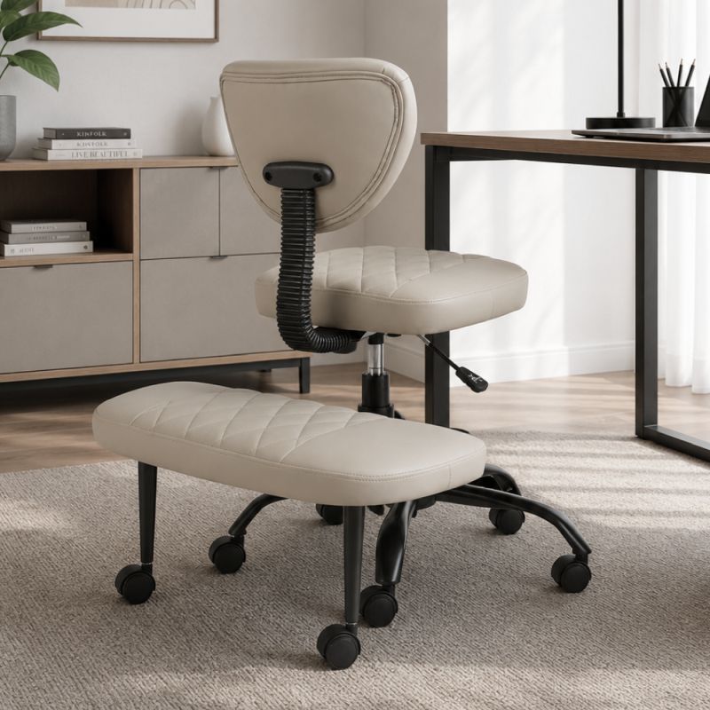 Ergonomická kľakačka, 44cm, sivohnedá Taupe ekokoža, čierny kov, SAMER