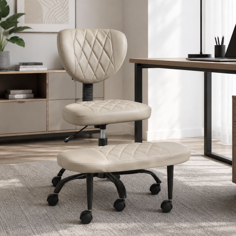 Ergonomická kľakačka, 44cm, sivohnedá Taupe ekokoža, čierny kov, SAMER