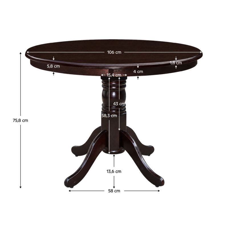 Jedálenský stôl, okrúhly 106cm, gaštan, TABLOS NEW