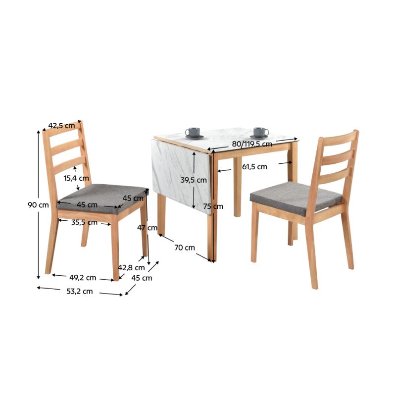Jedálenský set s rozkladom 1+2, dub prírodný, tmavosivá látka, ZOREL