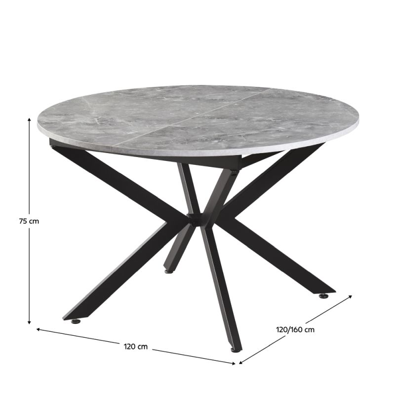 Jedálenský stôl, 120x120cm, rozkladací, MDF, betón, čierny, ABERO TYP 2