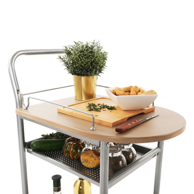 Servírovací stolík, 60cm, buk, strieborný, LIMA