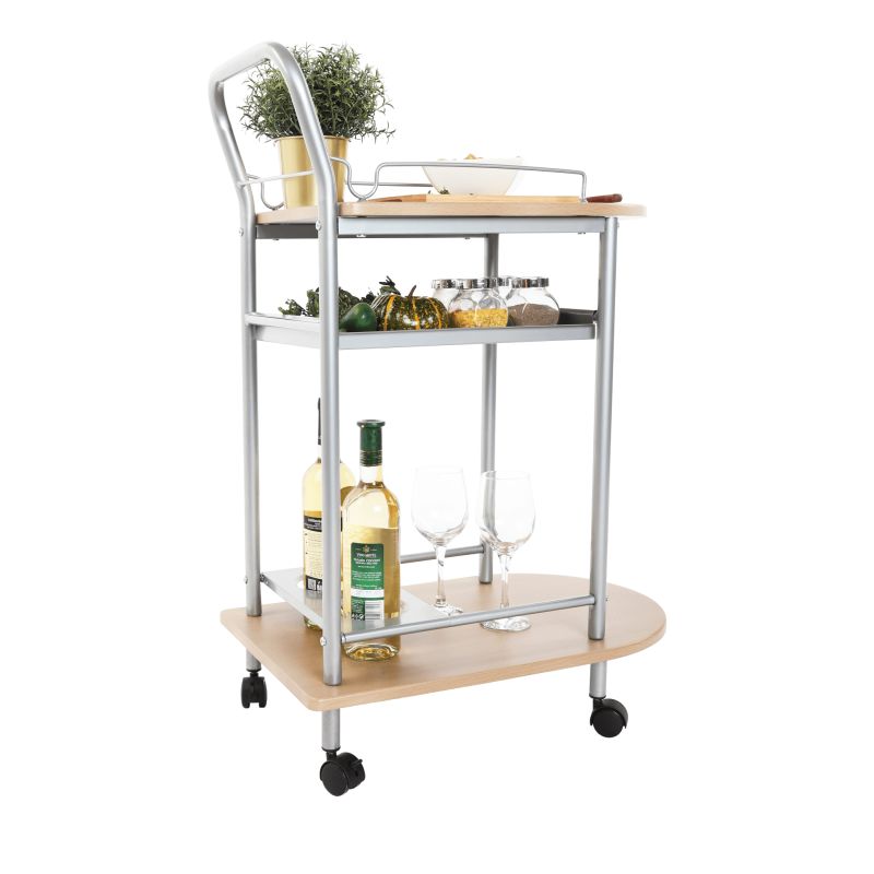 Servírovací stolík, 60cm, buk, strieborný, LIMA