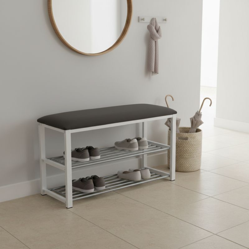 Lavica s botníkom, 81cm, sivá, biela, LANGELLA NEW