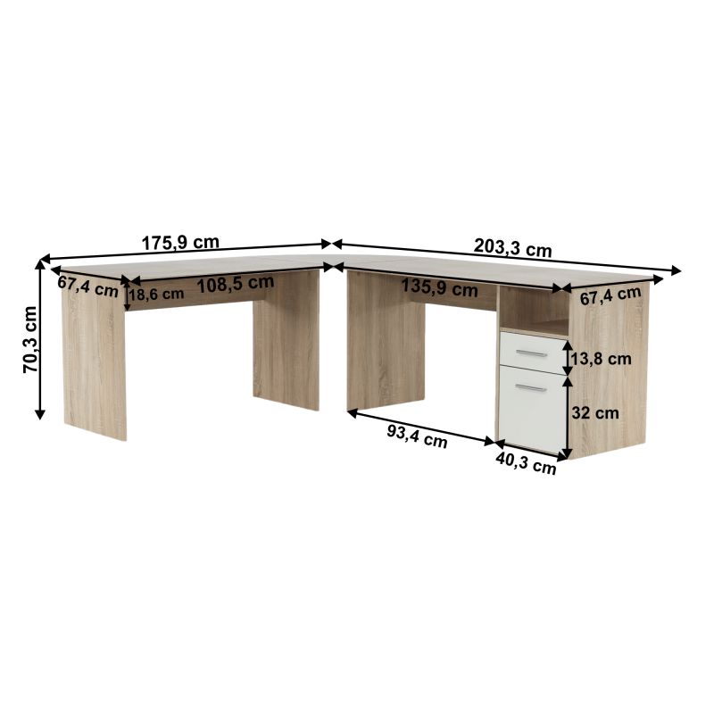 PC stôl, 203x176cm, dub sonoma, biely, MAURUS NEW MA11