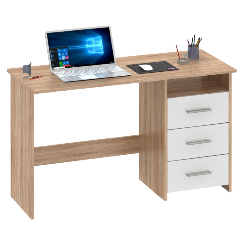 PC stôl, 123x50cm, dub sonoma, biela, LARISTOTE NEW