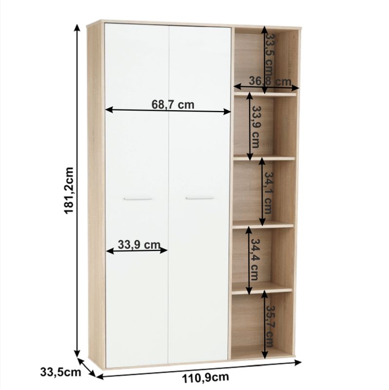 Skriňa, 111cm, dub sonoma, biela, MAURUS NEW MA52