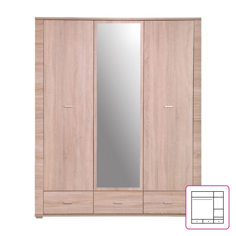 Skriňa, 134cm, kombinovaná, dub sonoma, zrkadlo, GRAND typ 2