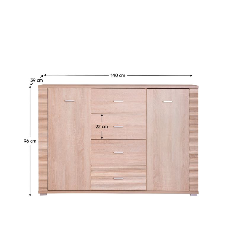 Komoda, 140cm, kombinovaná, dub sonoma, GRAND typ 9