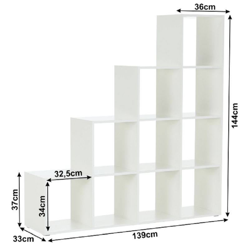 Regál, 139cm, biely, pyramída, NORAH