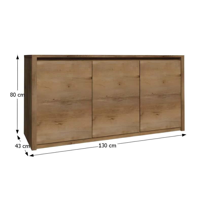 Komoda, 130cm, trojdverová, dub lefkas, MONTANA K3D