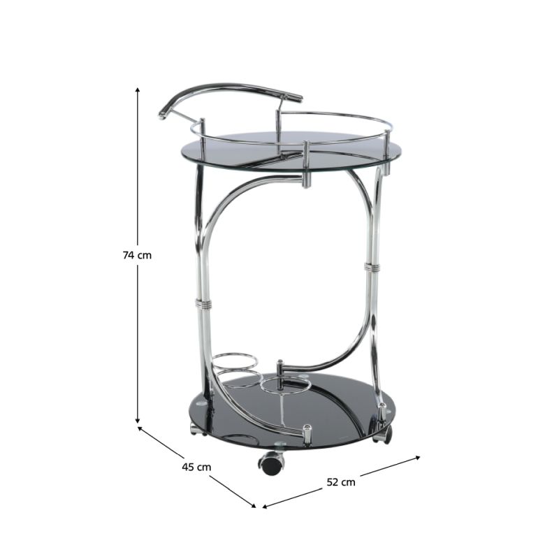 Servírovací stolík, 50cm, čierne sklo, chróm, VESNA